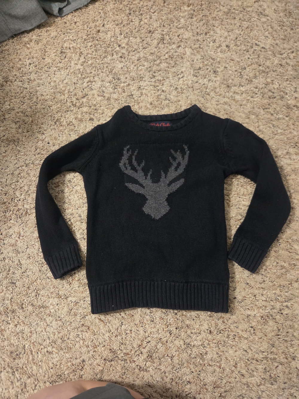 Children's Black Knit Sweater with Gray Deer Motif